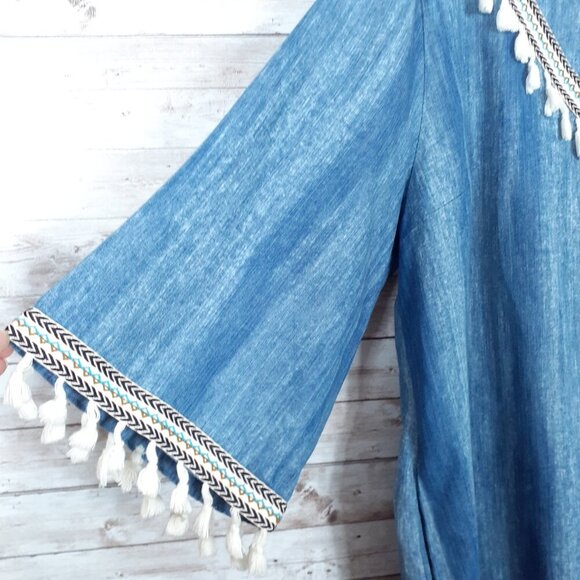 Hayden Womens Chambray Denim Dress 2XL Boho Tassels Festival 36 - Picture 3 of 6